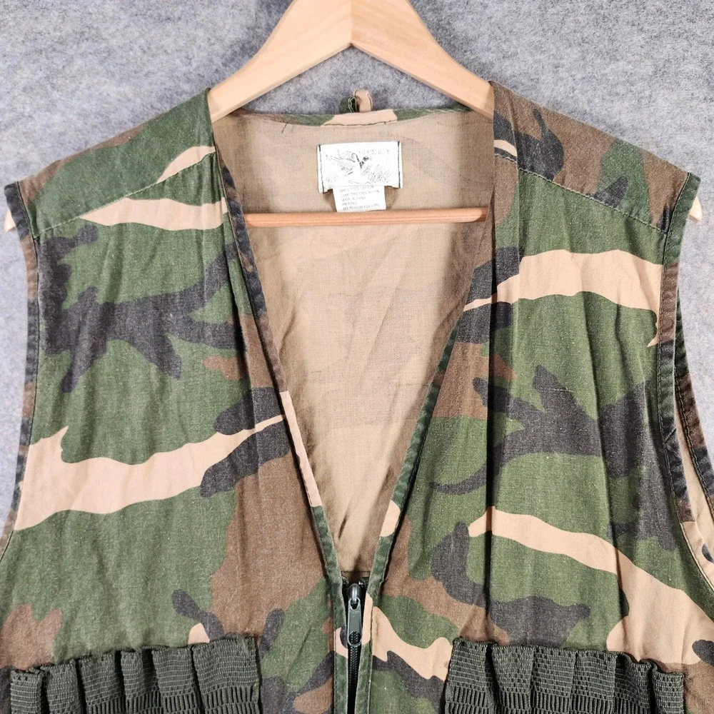 VTG Duck Bay Men XL Camo Hunting‎ Vest Woodland Camouflage Shell Loop Game Bag